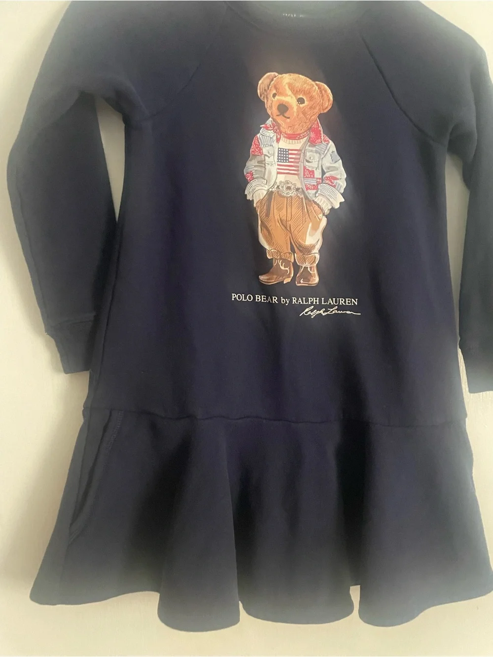 Ralph Lauren Navy Polo Bear Sweatshirt Dress with Graphic